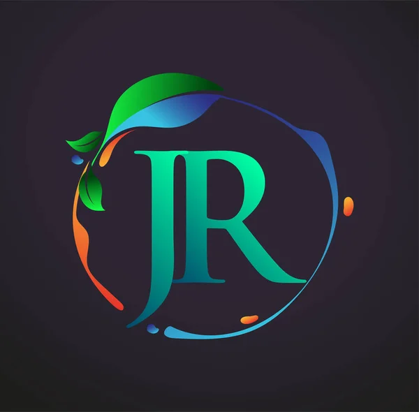 頭文字Jr自然素材ロゴ カラフルな自然と環境のロゴ付き ビジネスと会社のアイデンティティのためのベクトルロゴ — ストックベクタ