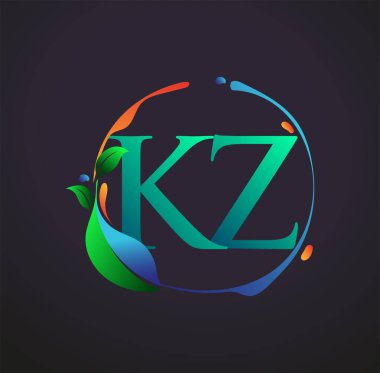 Doğa elementleri logosu, renkli doğa ve çevre logosu olan ilk harf KZ. iş ve şirket kimliği için vektör logosu.
