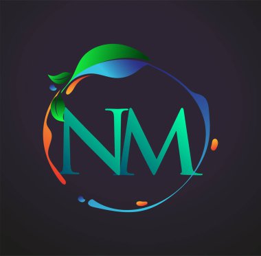 Doğa elementleri logosu, renkli doğa ve çevre logosu olan ilk harf NM. iş ve şirket kimliği için vektör logosu.