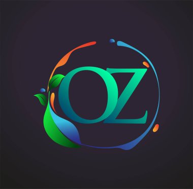 Doğa elementleri logosu, renkli doğa ve çevre logosu olan ilk Mektup OZ. iş ve şirket kimliği için vektör logosu.