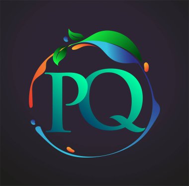 Doğa elementleri logosu, renkli doğa ve çevre logosu olan ilk harf PQ. iş ve şirket kimliği için vektör logosu.