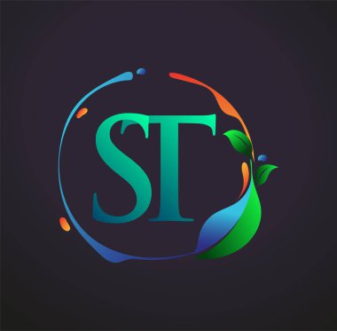 Doğa elementleri logosu, renkli doğa ve çevre logosu olan ilk harf ST. iş ve şirket kimliği için vektör logosu.