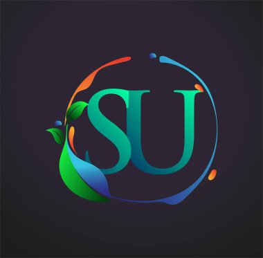 Doğa elementleri logosu, renkli doğa ve çevre logosu olan ilk harf SU. iş ve şirket kimliği için vektör logosu.