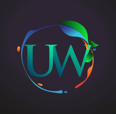 Doğa elementleri logosu, renkli doğa ve çevre logosu olan ilk harf UW. iş ve şirket kimliği için vektör logosu.