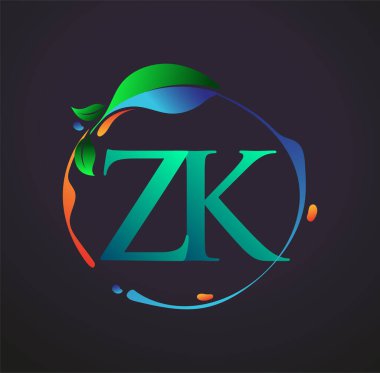 Doğa elementleri logosu, renkli doğa ve çevre logosu olan ilk harf ZK. iş ve şirket kimliği için vektör logosu.