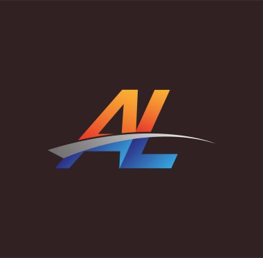 İlk harf AL logotype şirketi adı turuncu, mavi ve swoosh tasarımı. iş ve şirket kimliği için vektör logosu.