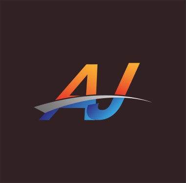 İlk harf AJ logotype şirketi adı turuncu, mavi ve swoosh tasarımı. iş ve şirket kimliği için vektör logosu.