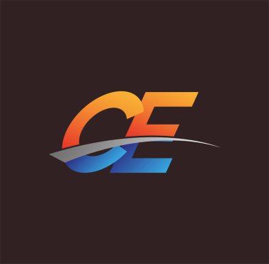 İlk harf CE logotype şirketi adı turuncu, mavi ve swoosh tasarımı. iş ve şirket kimliği için vektör logosu.