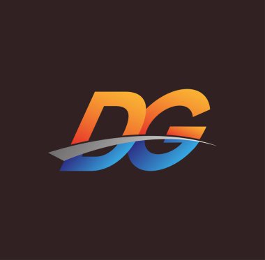 İlk harf DG logotype şirketi adı turuncu, mavi ve swoosh tasarımı. iş ve şirket kimliği için vektör logosu.