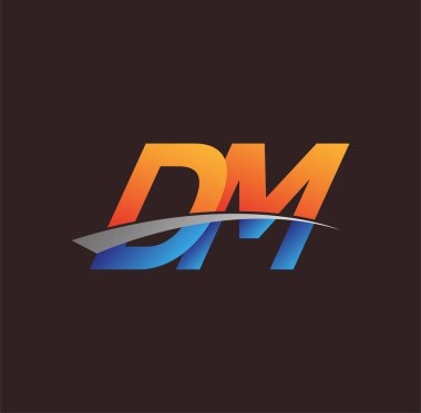 İlk harf DM logotype şirket adı turuncu, mavi ve swoosh tasarımı. iş ve şirket kimliği için vektör logosu.