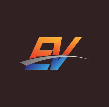 İlk harf EV logotype şirketi adı turuncu, mavi ve swoosh tasarımı. iş ve şirket kimliği için vektör logosu.