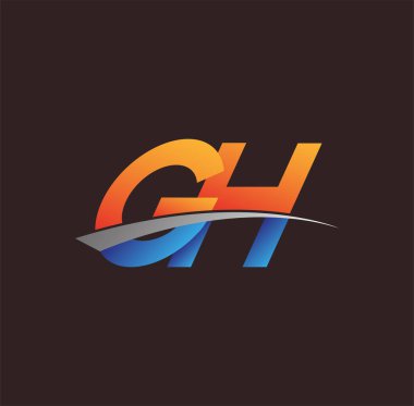 İlk harf GH logotype şirketi adı turuncu, mavi ve swoosh tasarımı. iş ve şirket kimliği için vektör logosu.