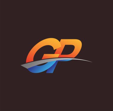 İlk harf GP logotype şirketi adı turuncu, mavi ve swoosh tasarımı. iş ve şirket kimliği için vektör logosu.