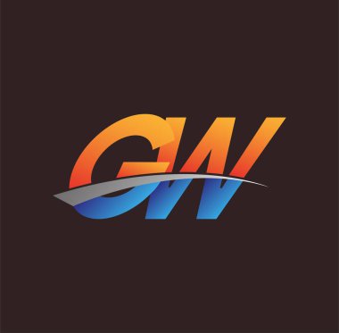 İlk harf GW logotype şirketi adı turuncu, mavi ve swoosh tasarımı. iş ve şirket kimliği için vektör logosu.