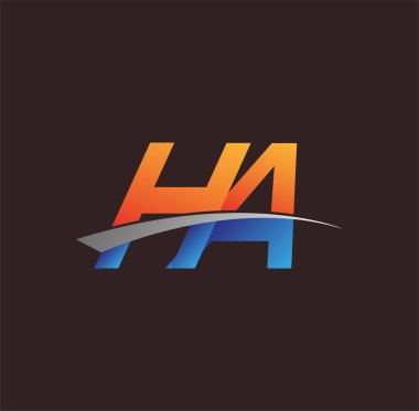 İlk harf HA logotype şirketi adı turuncu, mavi ve swoosh tasarımı. iş ve şirket kimliği için vektör logosu.