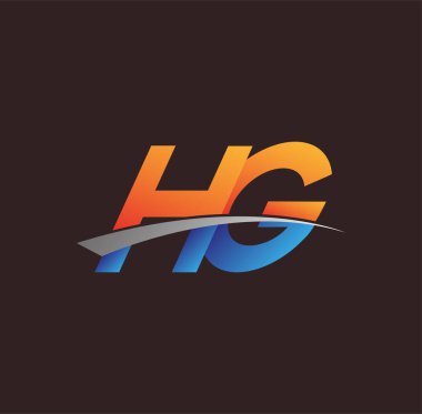 İlk harf HG logotype şirketi adı turuncu, mavi ve swoosh tasarımı. iş ve şirket kimliği için vektör logosu.