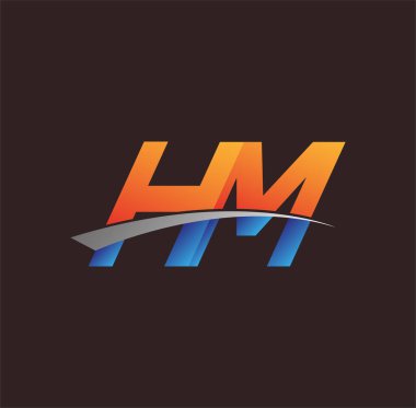 İlk harf HM logotype şirketi adı turuncu, mavi ve swoosh tasarımı. iş ve şirket kimliği için vektör logosu.