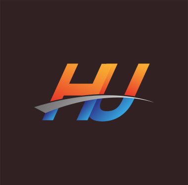 İlk harf HU logotype şirketi adı turuncu, mavi ve swoosh tasarımı. iş ve şirket kimliği için vektör logosu.