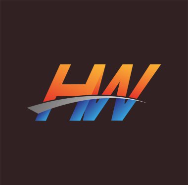 İlk harf HW logotype şirketi adı turuncu, mavi ve swoosh tasarımı. iş ve şirket kimliği için vektör logosu.