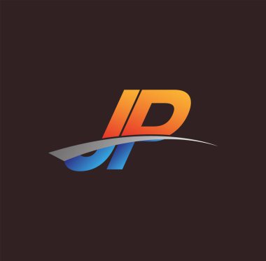 İlk harf JP logotype şirketi adı turuncu, mavi ve swoosh tasarımı. iş ve şirket kimliği için vektör logosu.