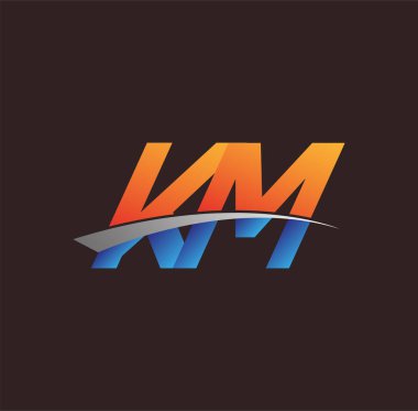 İlk harf KM logotype şirketi adı turuncu, mavi ve swoosh tasarımı. iş ve şirket kimliği için vektör logosu.