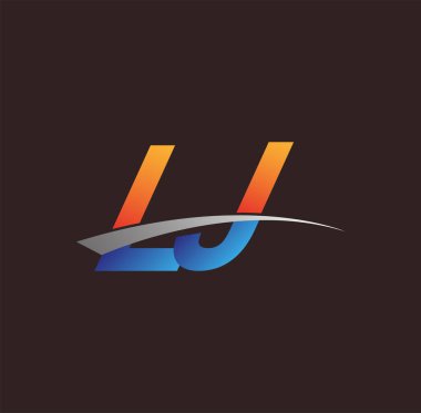 İlk harf LJ logotype şirketi adı turuncu, mavi ve swoosh tasarımı. iş ve şirket kimliği için vektör logosu.