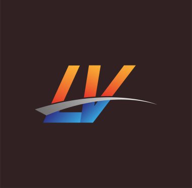 İlk harf LV logotype şirketi adı turuncu, mavi ve swoosh tasarımı. iş ve şirket kimliği için vektör logosu.