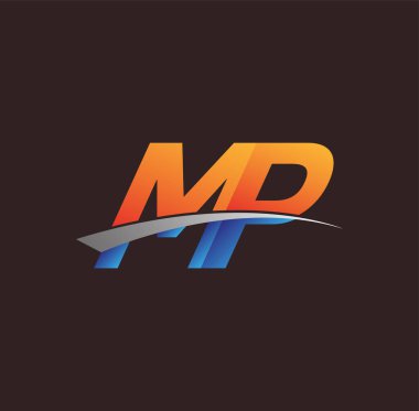 İlk harf MP logotype şirket adı turuncu, mavi ve swoosh tasarımı. iş ve şirket kimliği için vektör logosu.