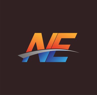 İlk harf NE logotype şirketi adı turuncu, mavi ve swoosh tasarımı. iş ve şirket kimliği için vektör logosu.