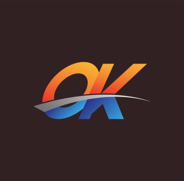 İlk harf OK logotype şirketi adı turuncu, mavi ve swoosh tasarımı. iş ve şirket kimliği için vektör logosu.