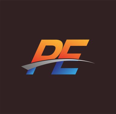 İlk harf PE logotype şirketi adı turuncu, mavi ve swoosh tasarımı. iş ve şirket kimliği için vektör logosu.