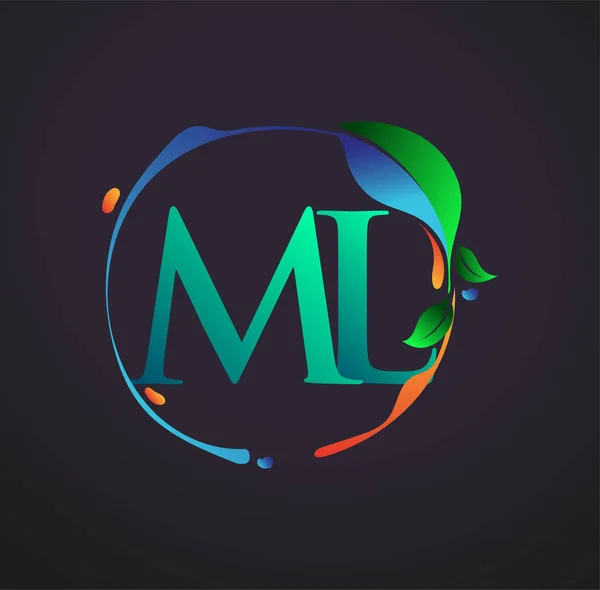 頭文字Ml自然要素ロゴ カラフルな自然と環境のロゴと ビジネスと会社のアイデンティティのためのベクトルロゴ — ストックベクタ