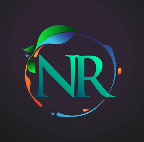 頭文字Nr自然要素ロゴ カラフルな自然と環境のロゴと ビジネスと会社のアイデンティティのためのベクトルロゴ — ストックベクタ