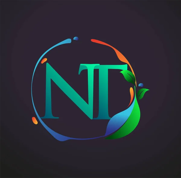首字母Nt带有自然元素标识 色彩丰富的自然与环境标识 企业和公司标识的矢量标识 — 图库矢量图片