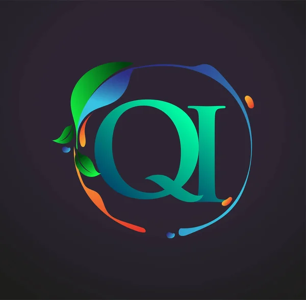 頭文字Qi自然素材ロゴ カラフルな自然と環境ロゴ ビジネスと会社のアイデンティティのためのベクトルロゴ — ストックベクタ