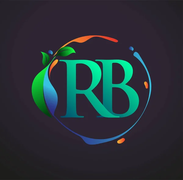 頭文字Rb自然要素ロゴ カラフルな自然と環境のロゴ付き ビジネスと会社のアイデンティティのためのベクトルロゴ — ストックベクタ