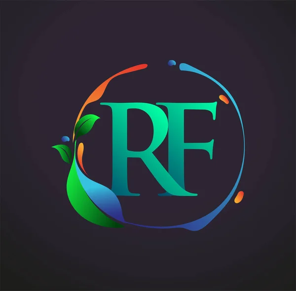 頭文字のRf自然要素ロゴ カラフルな自然と環境のロゴ ビジネスと会社のアイデンティティのためのベクトルロゴ — ストックベクタ