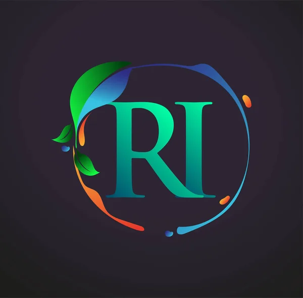 頭文字Ri自然要素ロゴ カラフルな自然と環境のロゴ ビジネスと会社のアイデンティティのためのベクトルロゴ — ストックベクタ