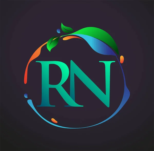 頭文字Rn自然要素ロゴ カラフルな自然と環境のロゴと ビジネスと会社のアイデンティティのためのベクトルロゴ — ストックベクタ