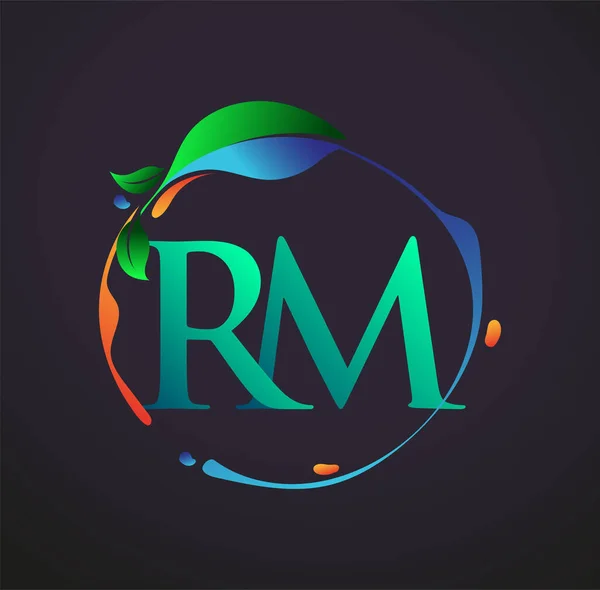 頭文字Rm自然要素とロゴ カラフルな自然と環境のロゴ ビジネスと会社のアイデンティティのためのベクトルロゴ — ストックベクタ