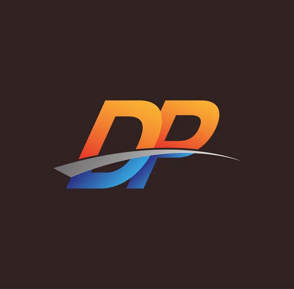 最初の文字Dpのロゴタイプ会社名の色オレンジと青とスウッシュのデザイン ビジネスと会社のアイデンティティのためのベクトルロゴ — ストックベクタ