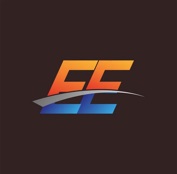 最初的字母Ee标志类型公司的名称彩色橙色 蓝色和Swoosh设计 企业和公司标识的矢量标识 — 图库矢量图片