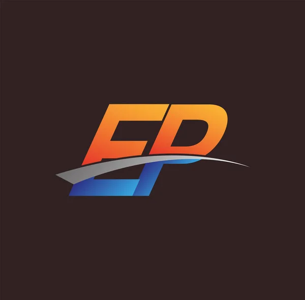 Letra Inicial Logotipo Nombre Empresa Color Naranja Azul Swoosh Diseño — Vector de stock