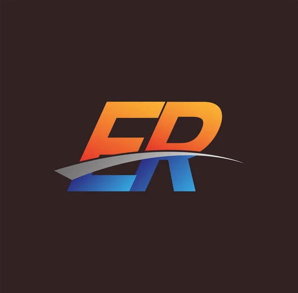 Letra Inicial Logotipo Nombre Empresa Color Naranja Azul Swoosh Diseño — Vector de stock