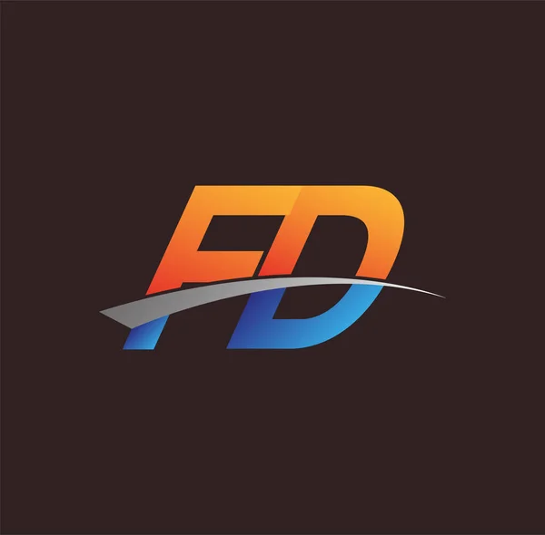 Начальная Буква Логотип Компании Название Цветной Оранжевый Синий Swoosh Дизайн — стоковый вектор