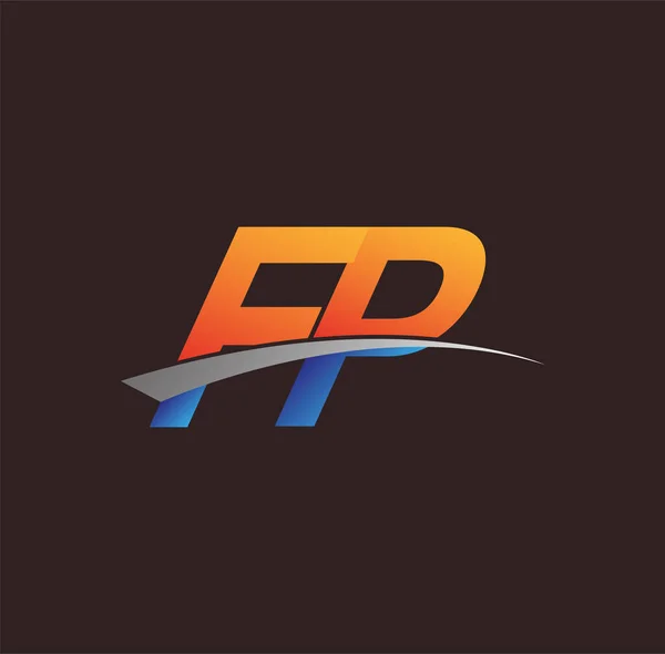 Letra Inicial Logotipo Nombre Empresa Color Naranja Azul Swoosh Diseño — Vector de stock