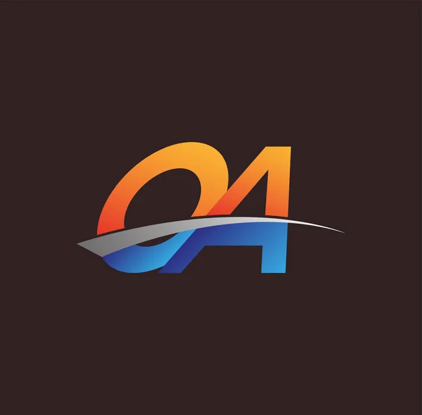 Letra Inicial Logotipo Nombre Empresa Color Naranja Azul Swoosh Diseño — Vector de stock