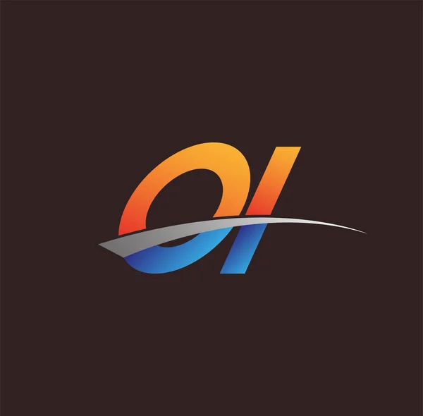 最初的字母Oi标识公司的名称是彩色橙色 蓝色和斜纹图案 企业和公司标识的矢量标识 — 图库矢量图片