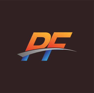 İlk harf PF logotype şirketi adı turuncu, mavi ve swoosh tasarımı. iş ve şirket kimliği için vektör logosu.