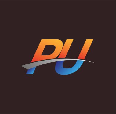 İlk harf PU logotype şirketi adı turuncu, mavi ve swoosh tasarımı. iş ve şirket kimliği için vektör logosu.